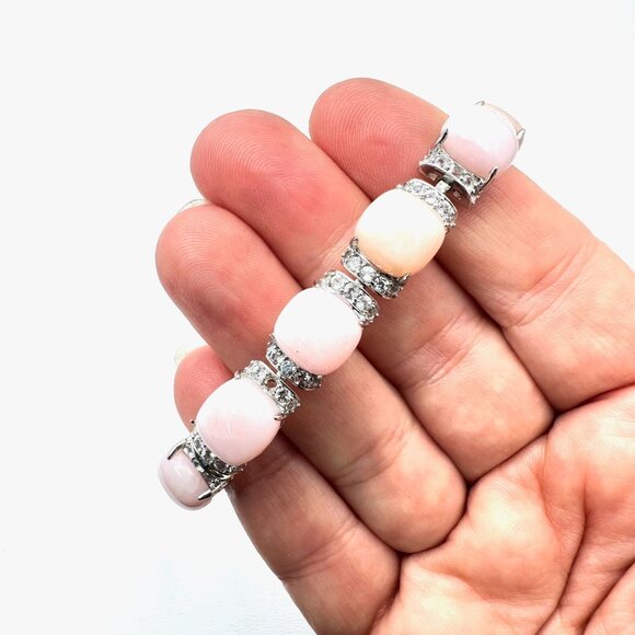 Pink Coral Clear Spinel Gemstone Sterling Silver Tennis Bracelet 7 Inch 26 Grams - Picture 2 of 6